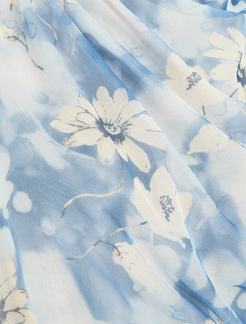 Top sans manches en tulle à fleurs - Bleu