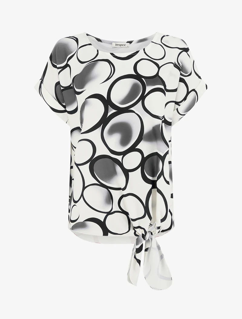 Top ample manches courtes imprimé cercles - Noir