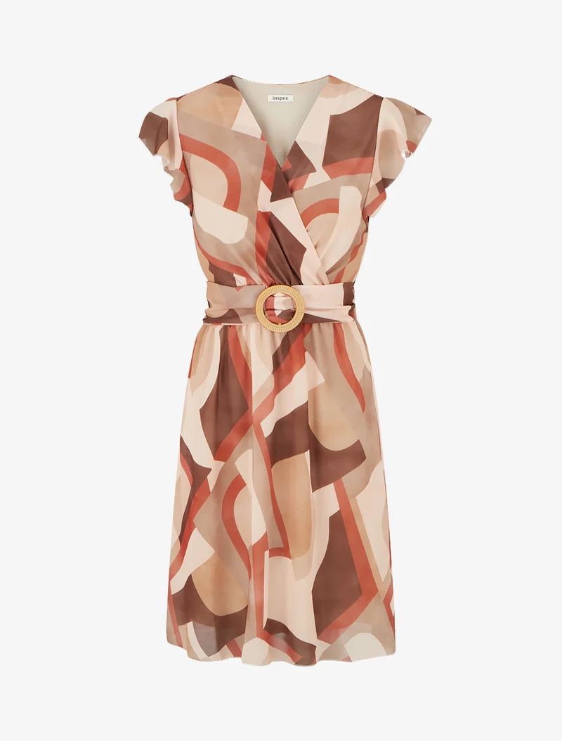 Robe cache-coeur à imprimé rétro - Camel