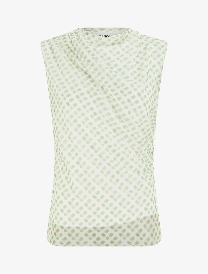 Top sans manches en tulle à pois - Vert