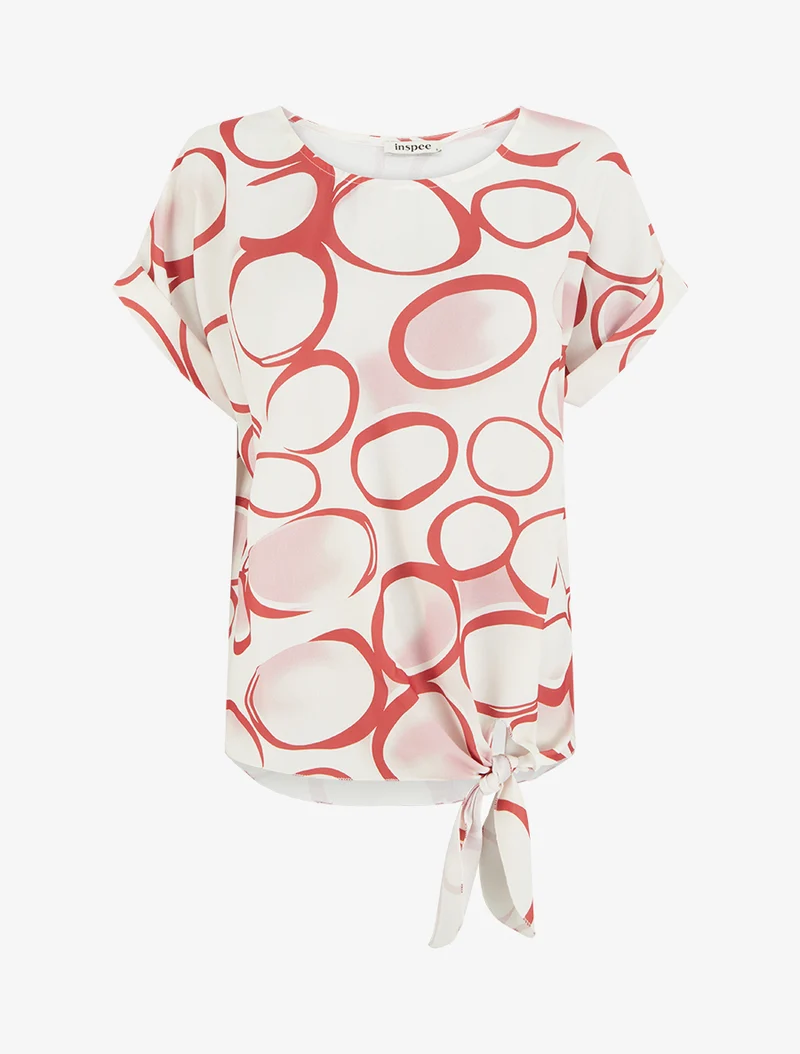 Top ample manches courtes imprimé cercles - Rouge