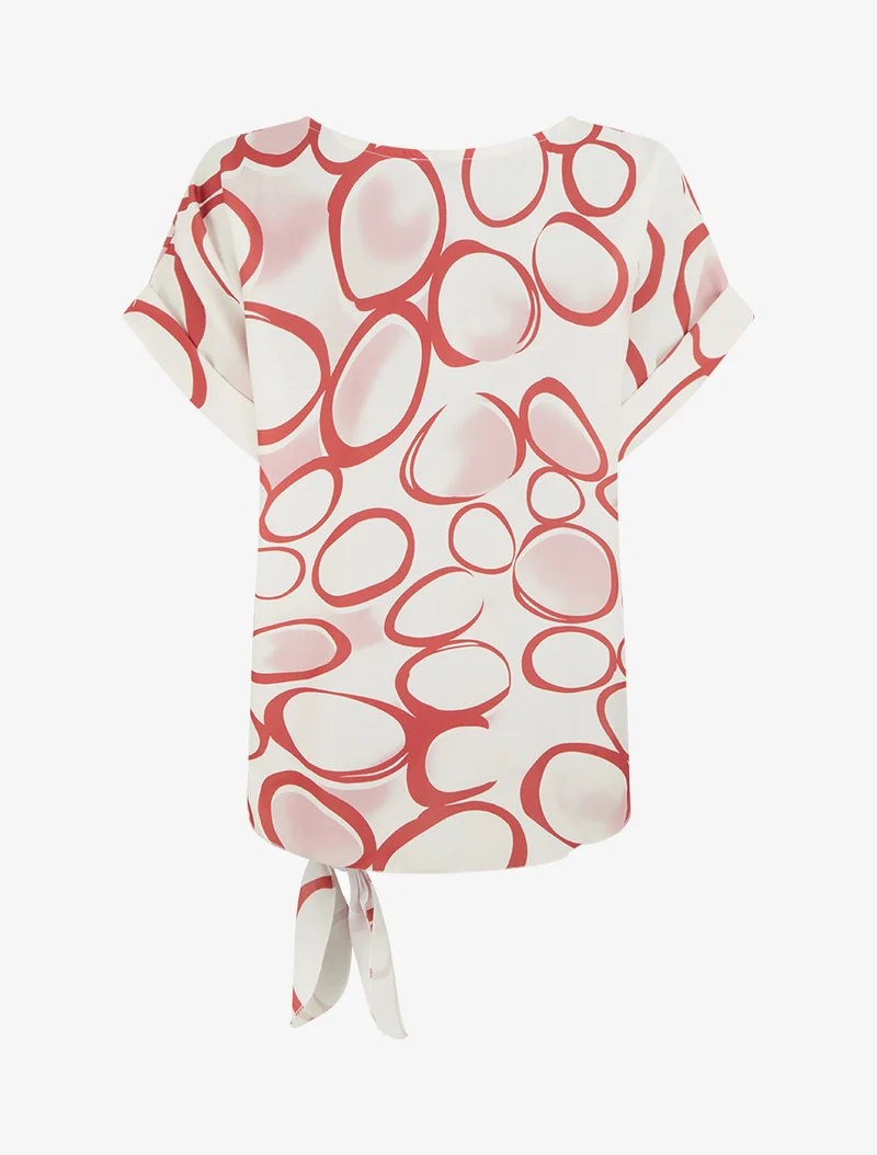 Top ample manches courtes imprimé cercles - Rouge
