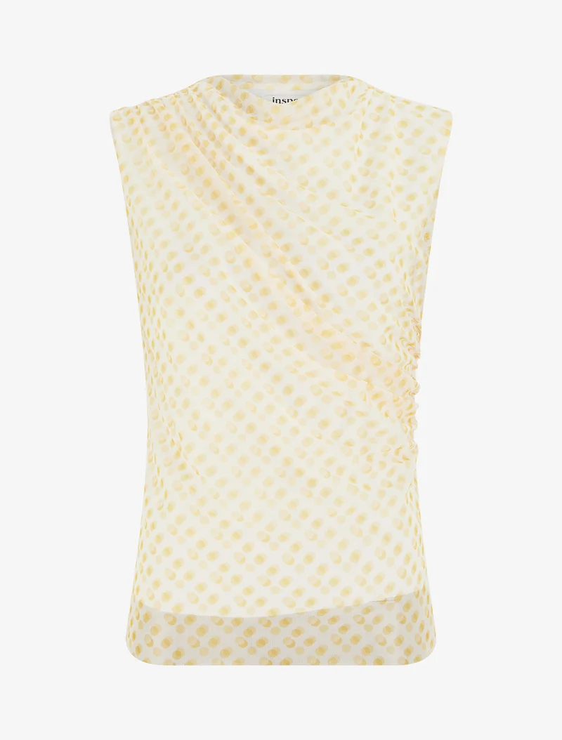 Top sans manches en tulle à pois - Jaune