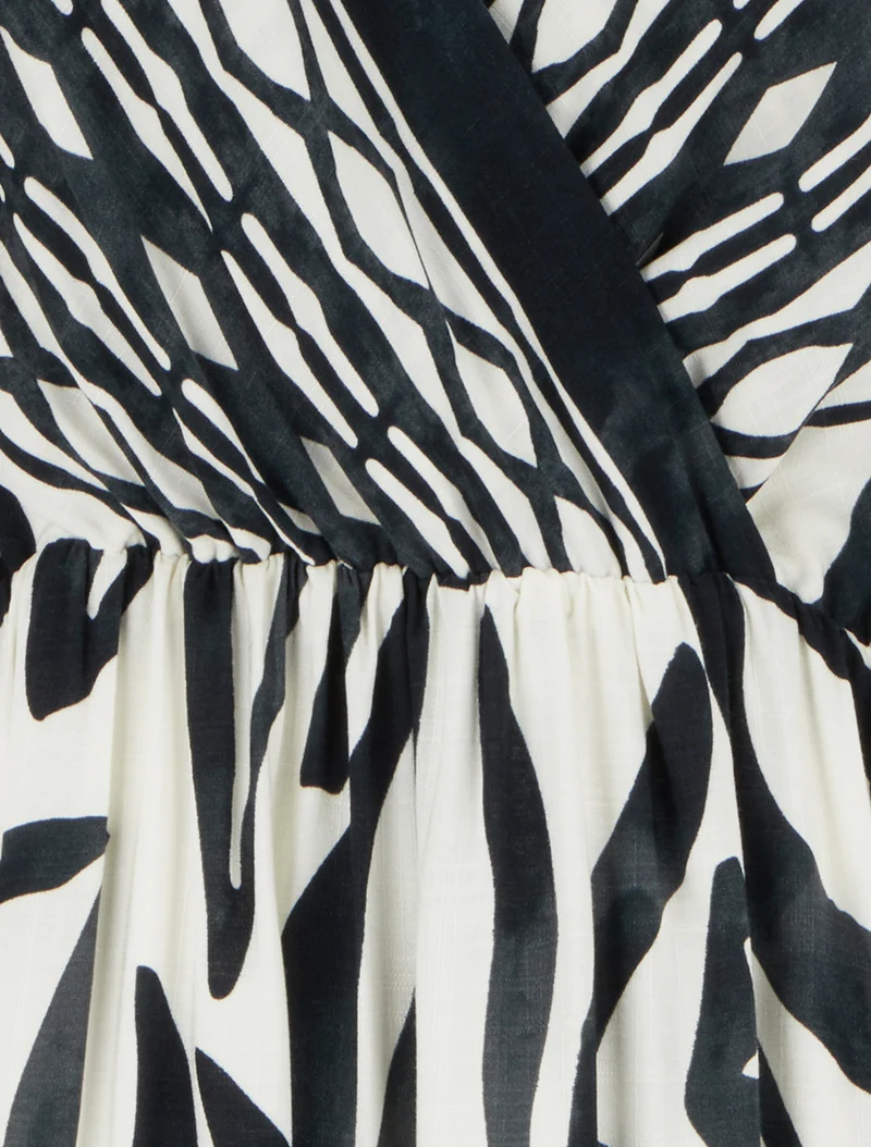 Robe longue élastiquée à imprimé fantaisie - Noir