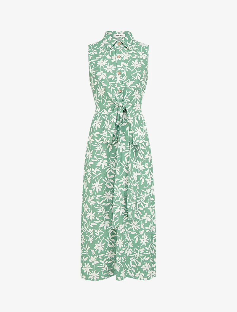 Robe fleurie sans manches à noeud - Vert