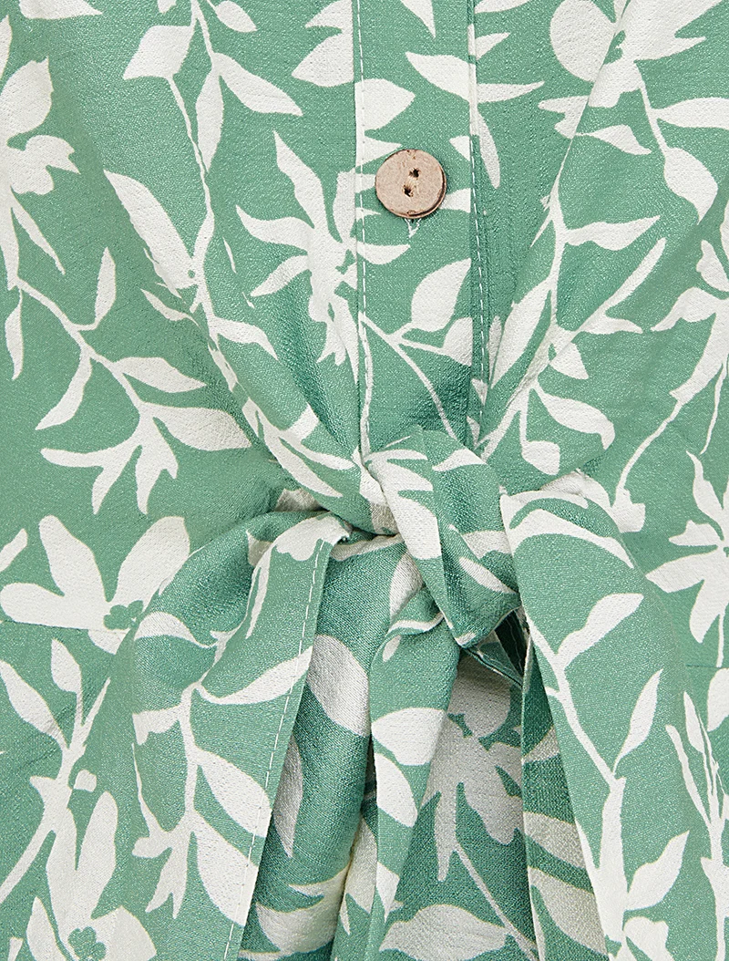 Robe fleurie sans manches à noeud - Vert