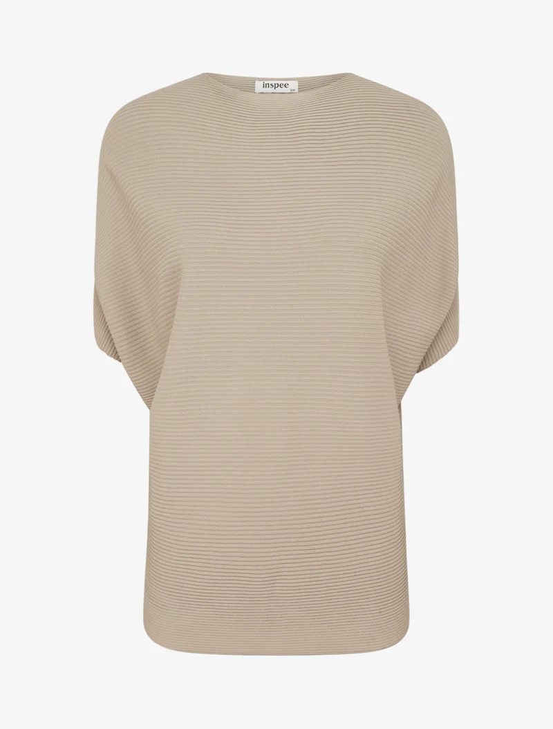 Top uni texturé à manches courtes - Taupe