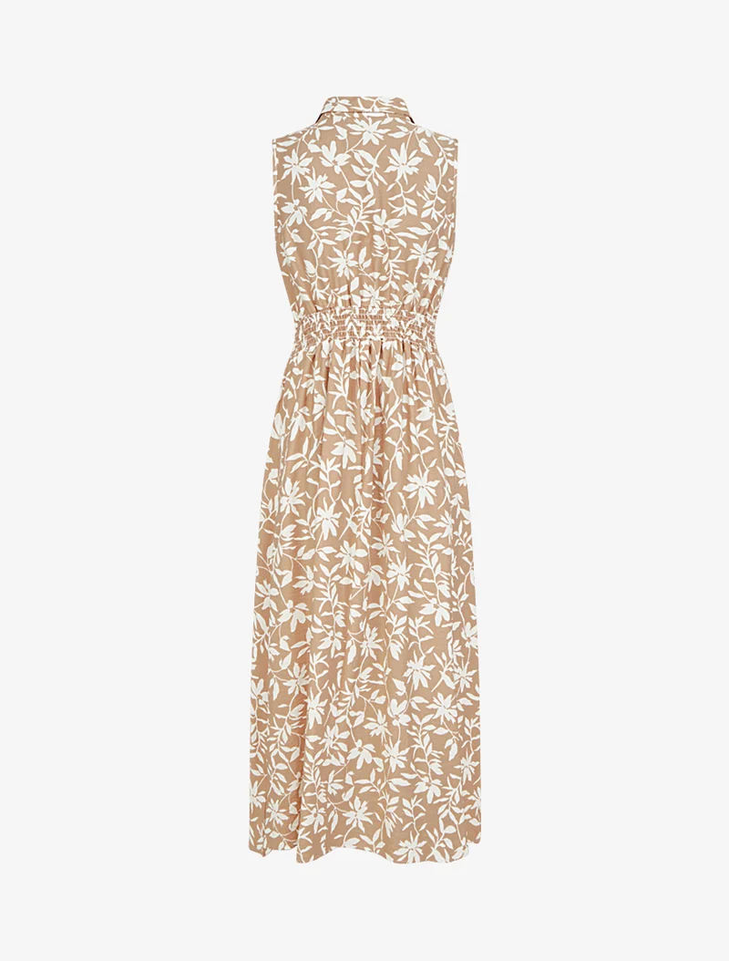 Robe fleurie sans manches à noeud - Beige