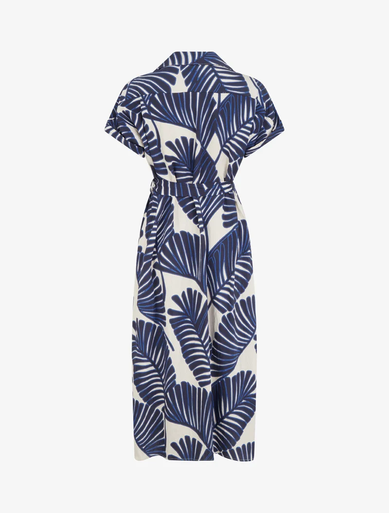 Robe chemise imprimé tropical à manches courtes - Bleu