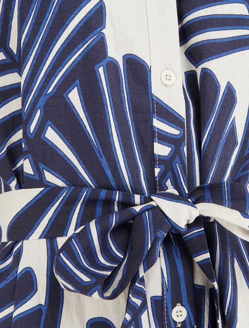 Robe chemise imprimé tropical à manches courtes - Bleu