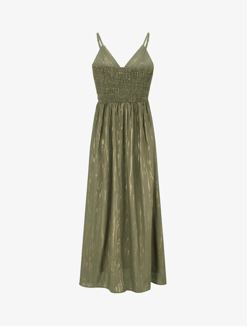 Robe élastiquée unie détail irisé - Kaki