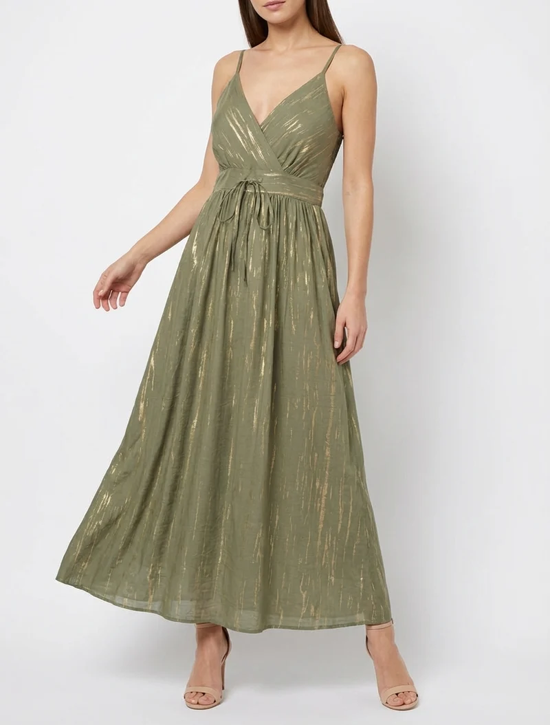 Robe élastiquée unie détail irisé - Kaki