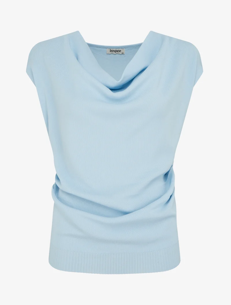 Top uni sans manches à col bénitier - Bleu ciel