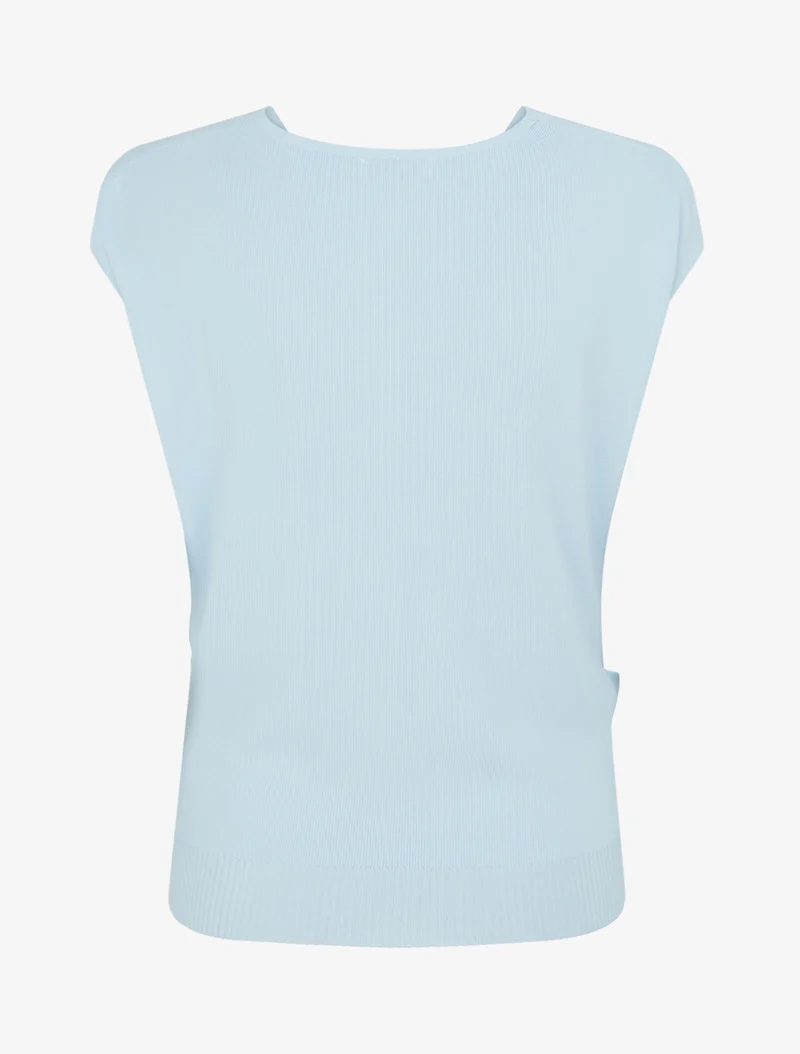 Top uni sans manches à col bénitier - Bleu ciel