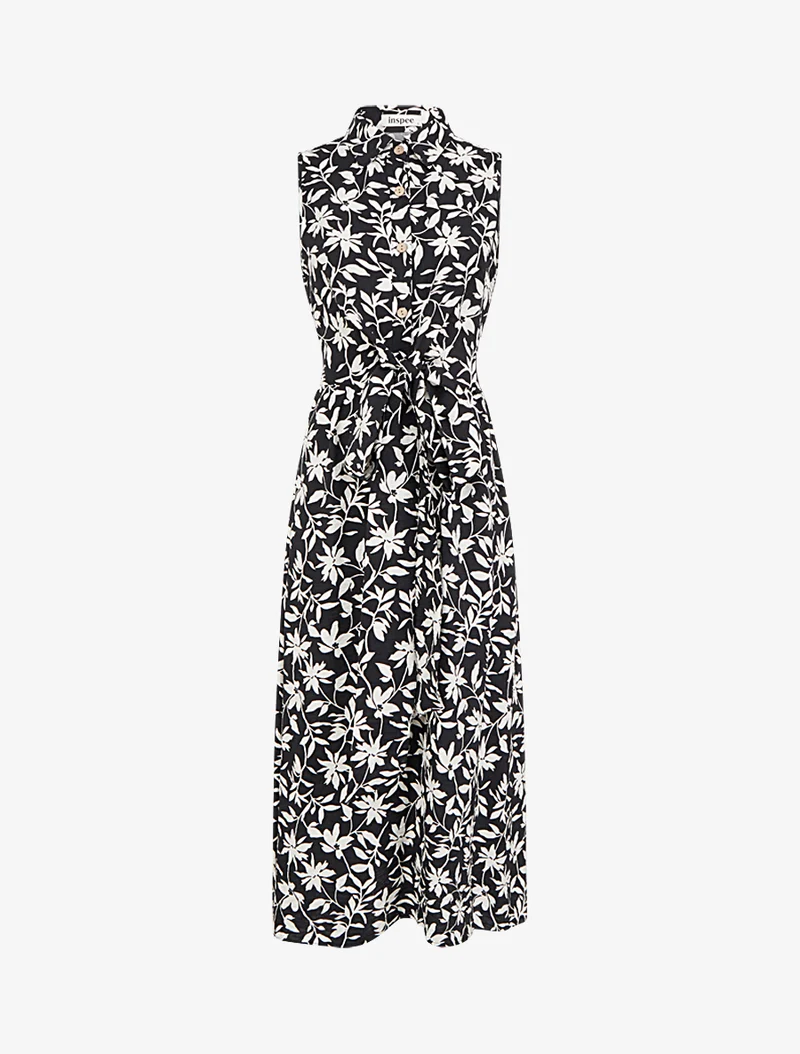 Robe fleurie sans manches à noeud - Noir