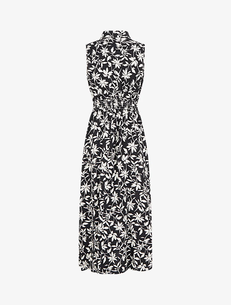 Robe fleurie sans manches à noeud - Noir