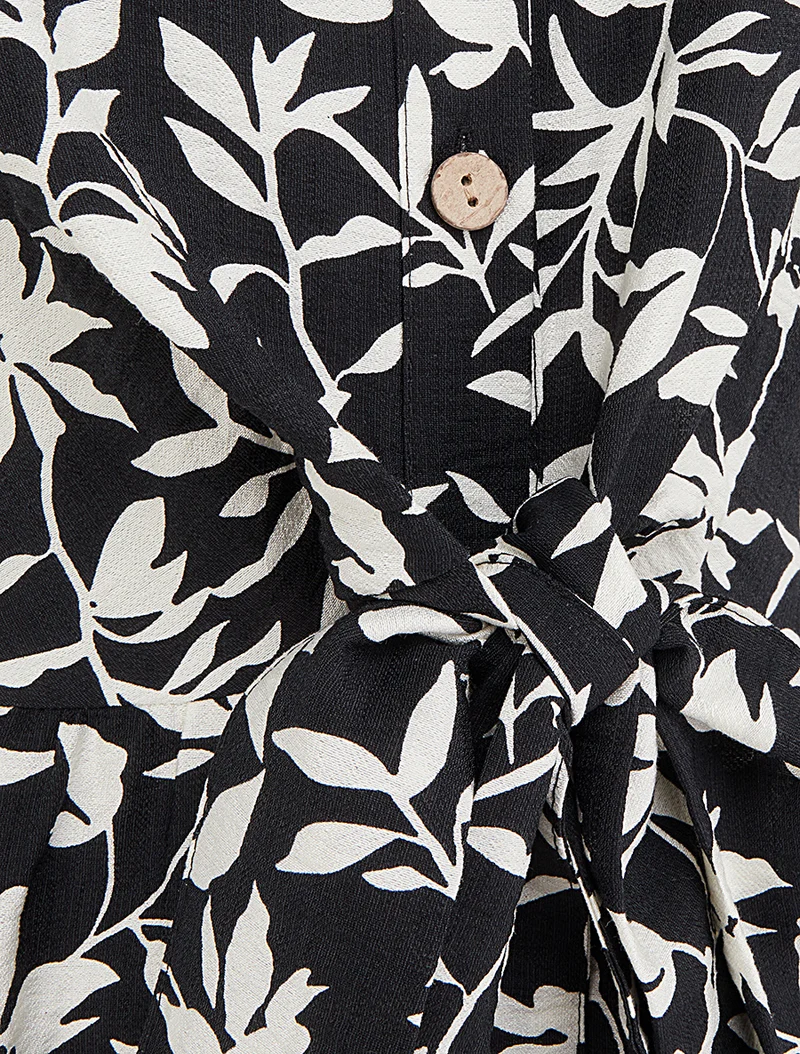 Robe fleurie sans manches à noeud - Noir