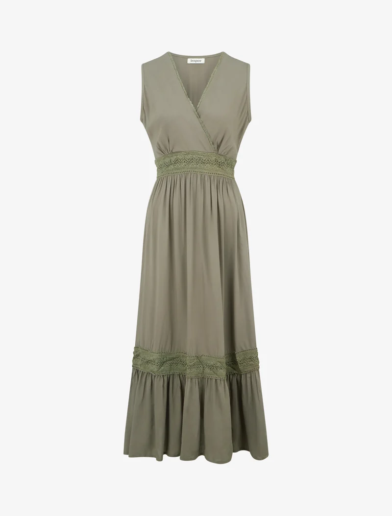 Robe sans manches à broderies - Kaki
