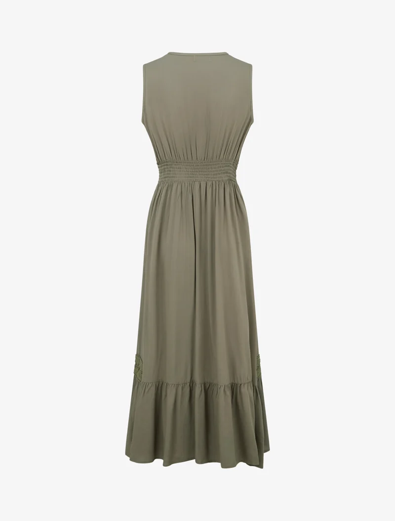 Robe sans manches à broderies - Kaki