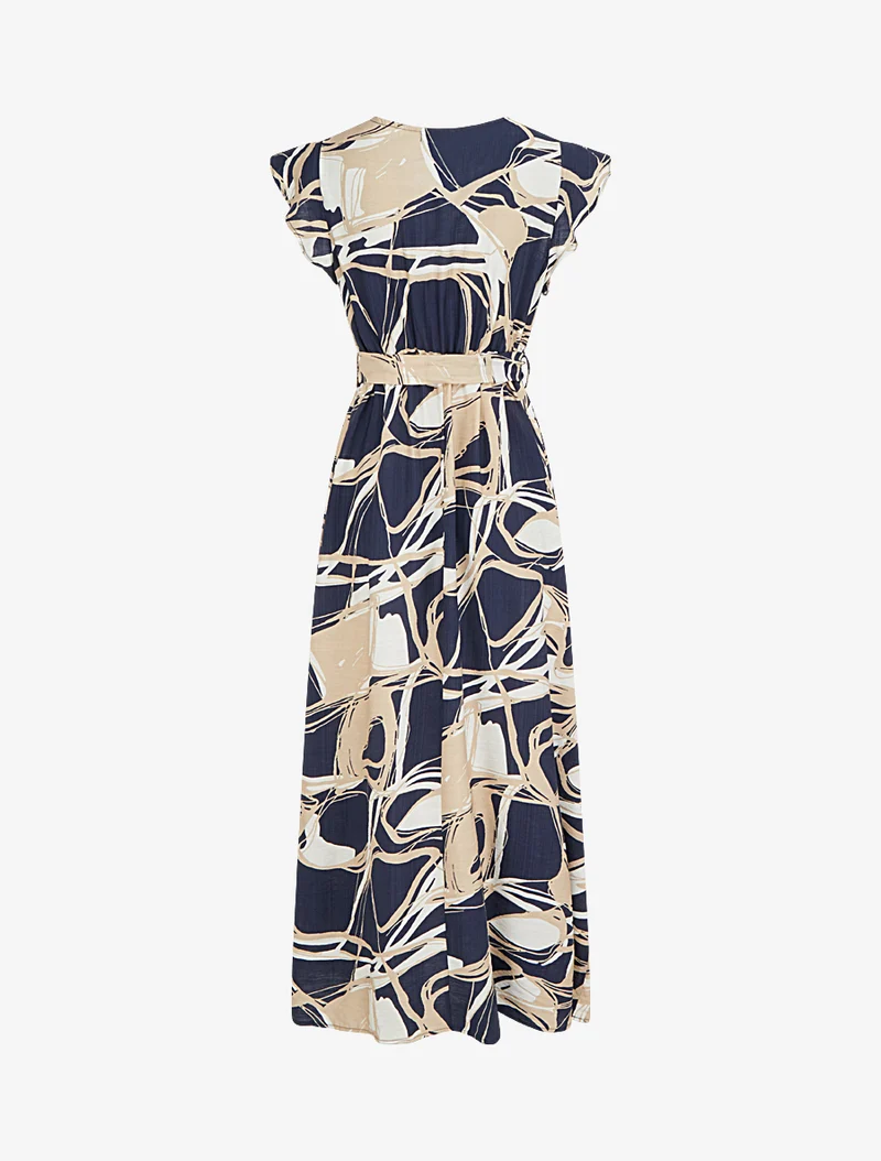 Robe longue évasée imprimé fantaisie - Marine