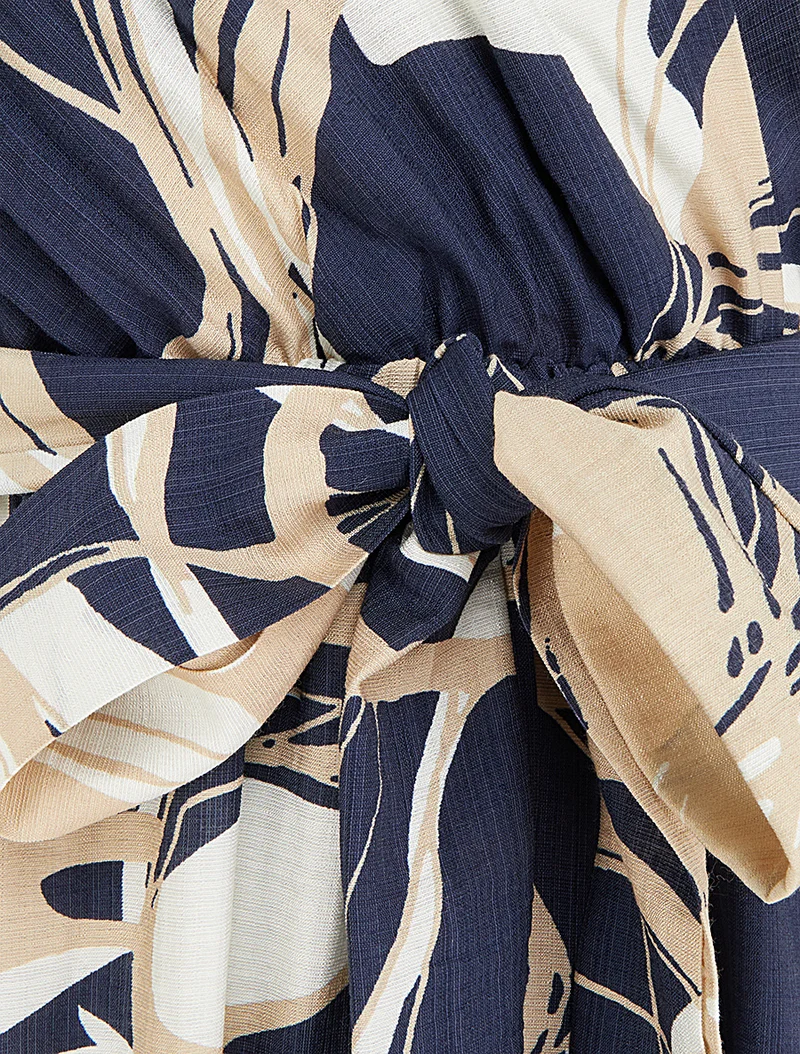 Robe longue évasée imprimé fantaisie - Marine