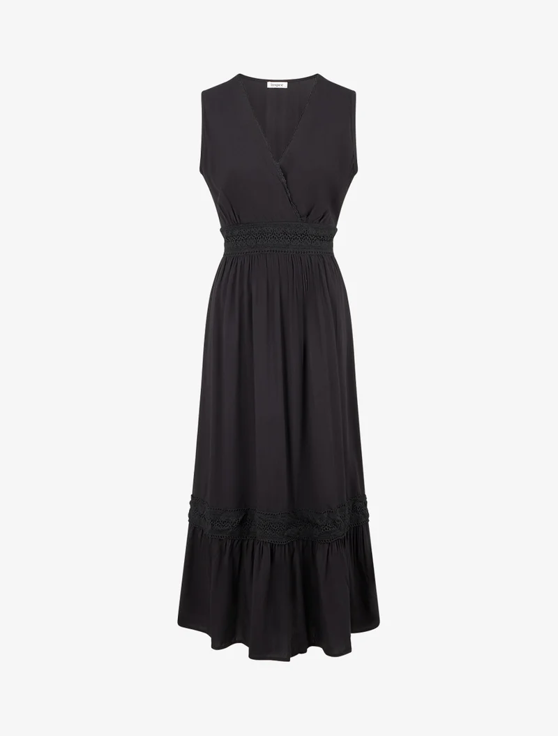 Robe sans manches à broderies - Noir