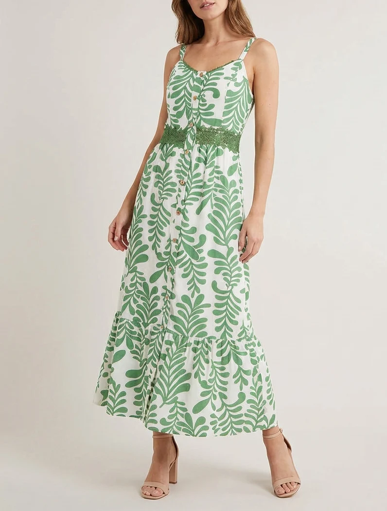 Robe évasée imprimé fantaisie - Vert