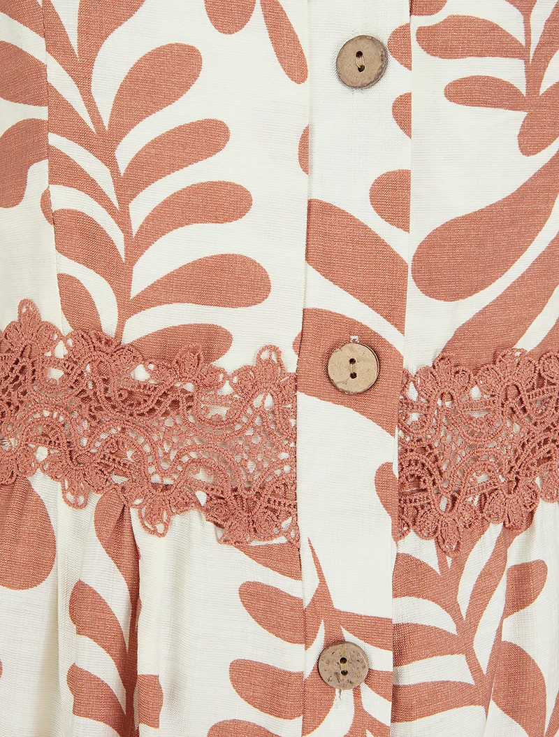 Robe évasée imprimé fantaisie - Vieux rose