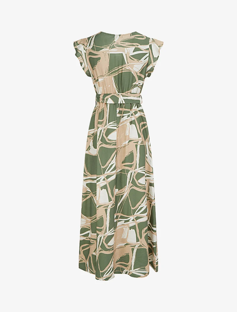Robe longue évasée imprimé fantaisie - Kaki