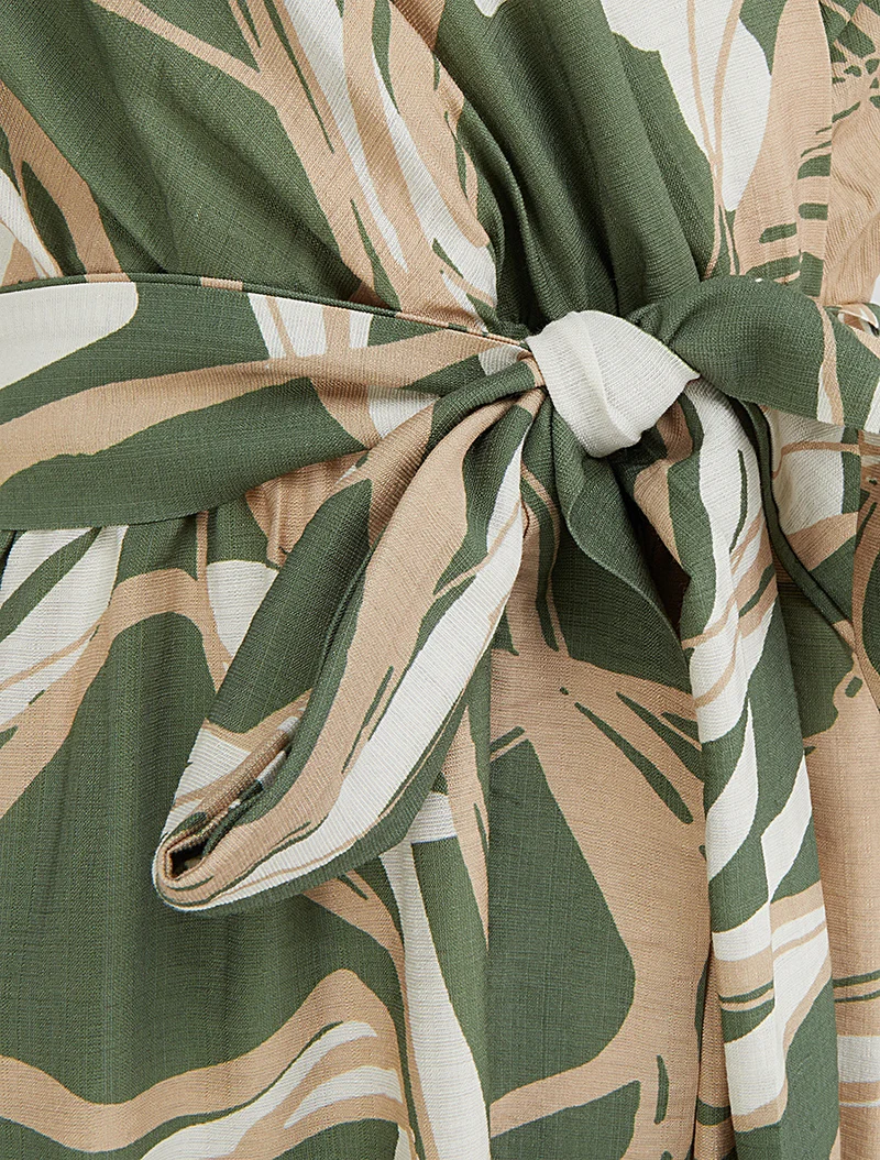 Robe longue évasée imprimé fantaisie - Kaki