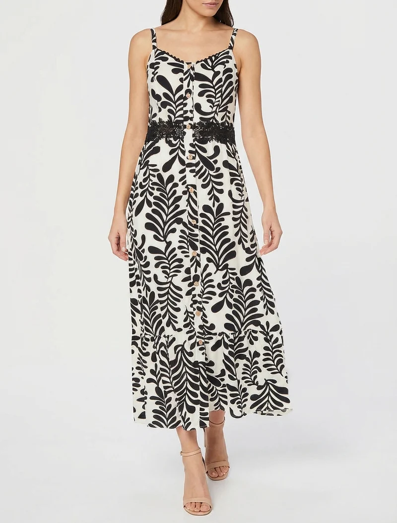 Robe évasée imprimé fantaisie - Noir