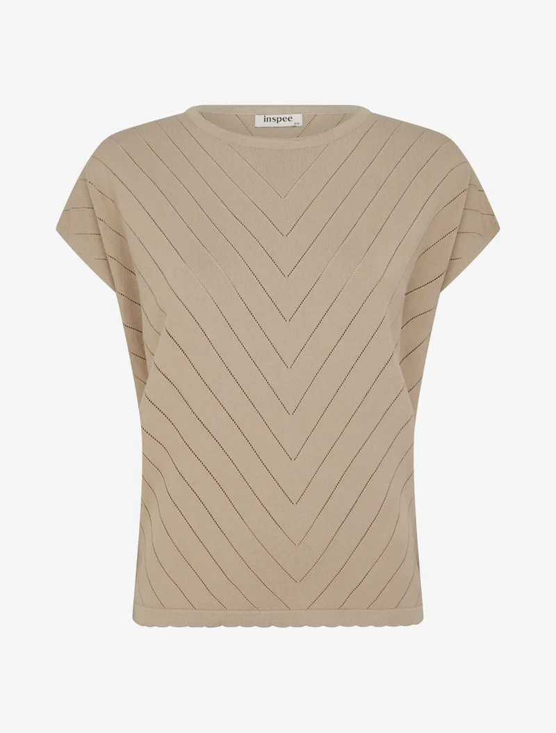 Top uni ajouré à col rond - Taupe