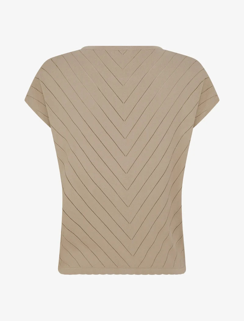 Top uni ajouré à col rond - Taupe