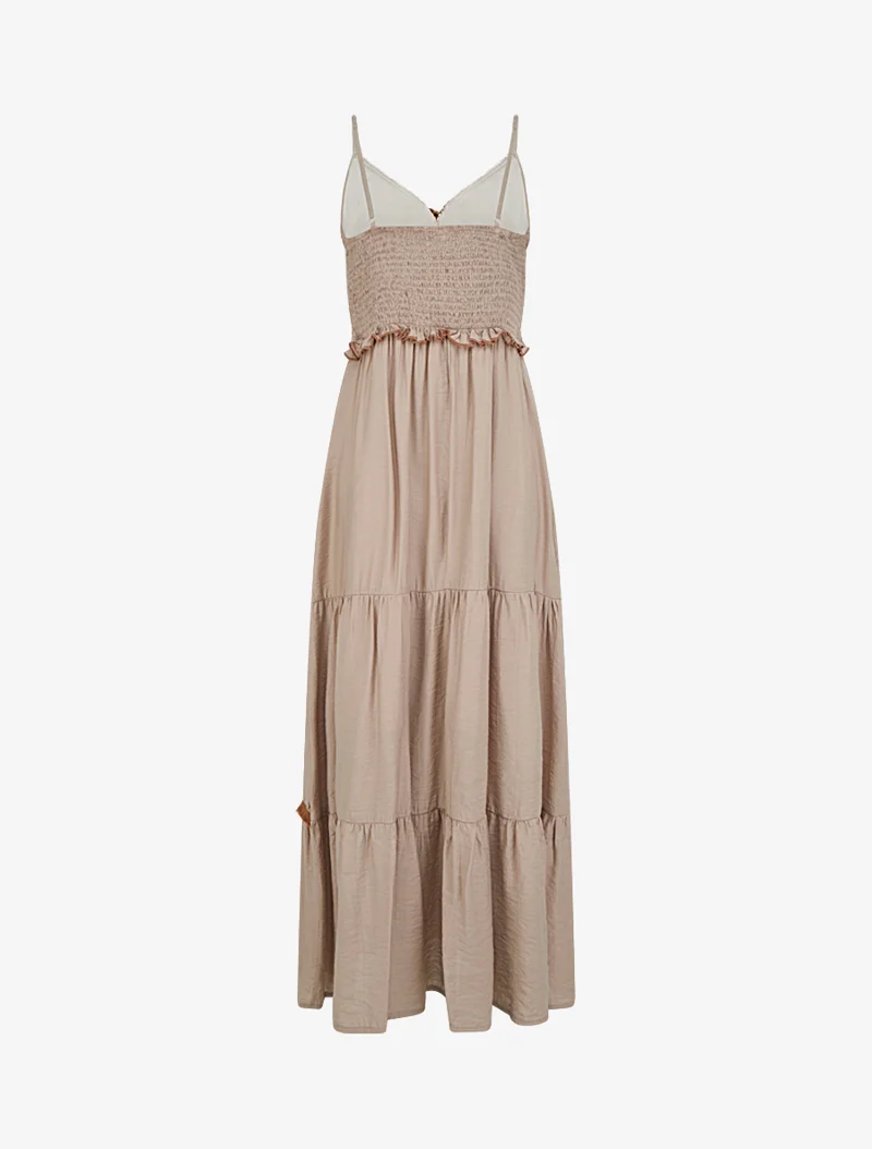 Robe longue à fines bretelles et broderie florale - Taupe