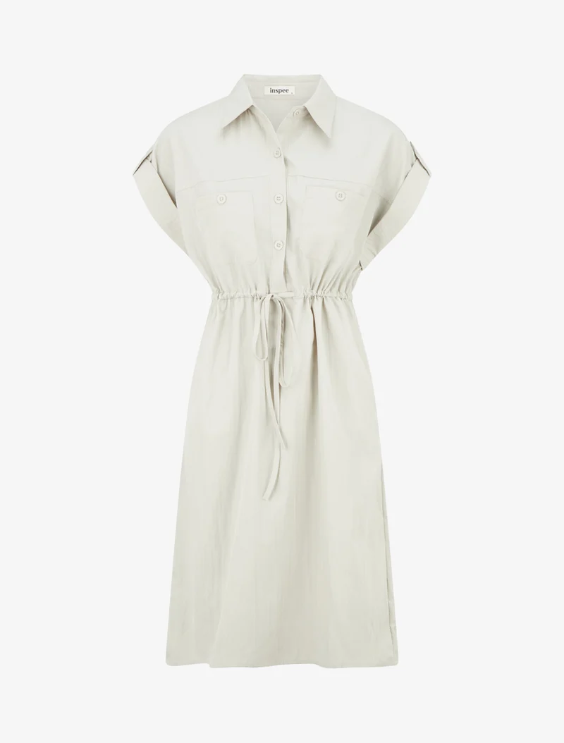 Robe droite unie à manches courtes - Beige