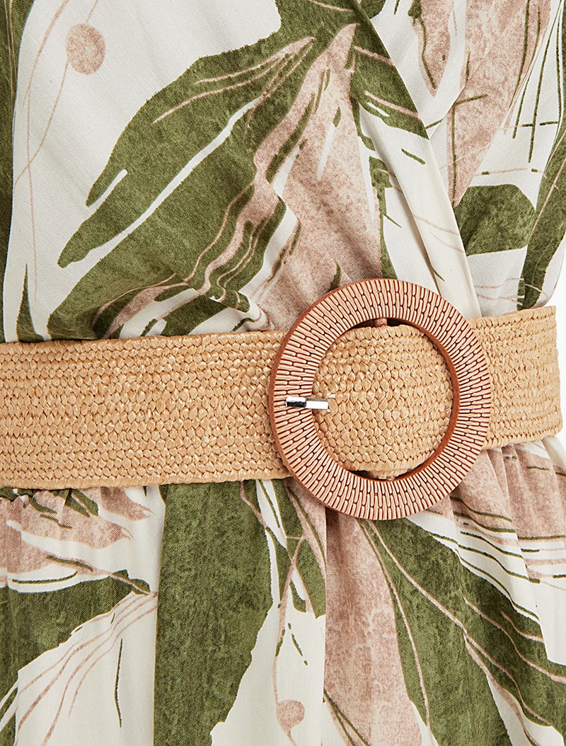 Robe longue évasée sans manches imprimé fantaisie - Kaki
