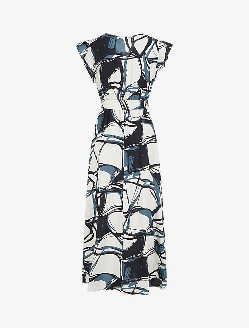Robe longue évasée imprimé fantaisie - Bleu/blanc