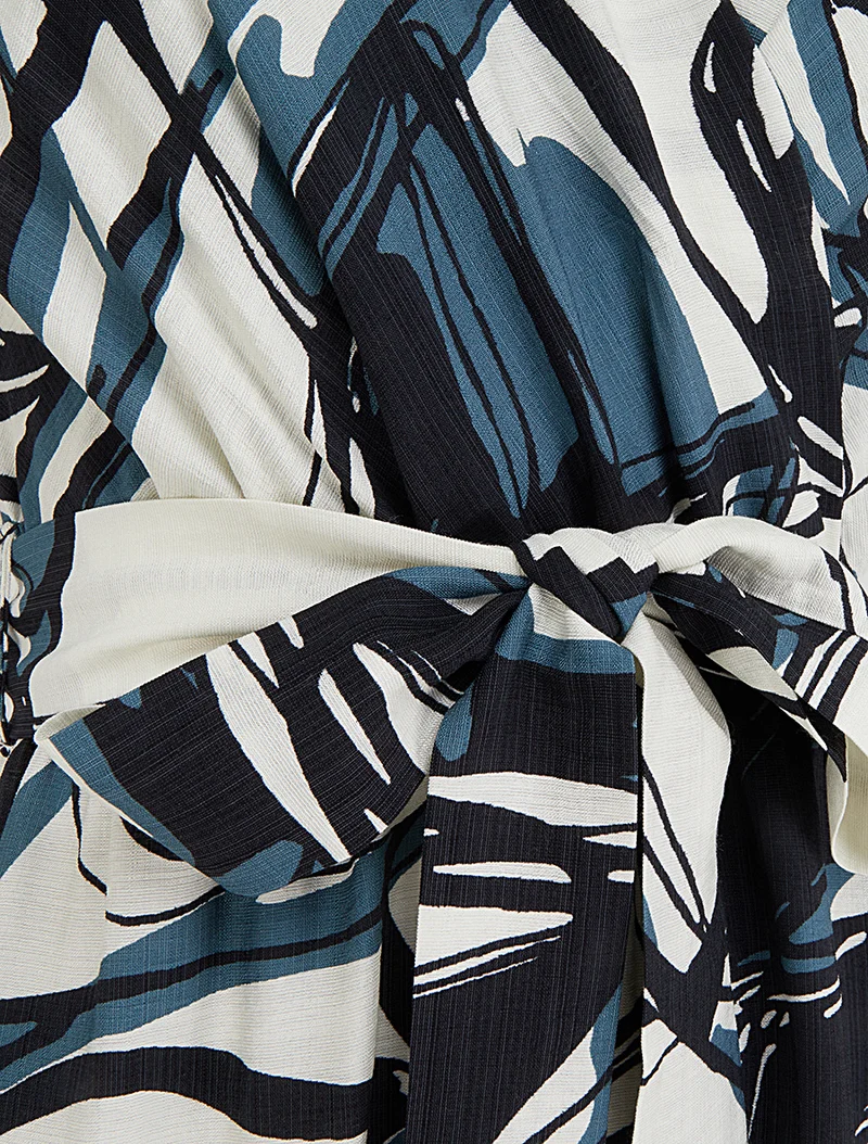 Robe longue évasée imprimé fantaisie - Bleu/blanc