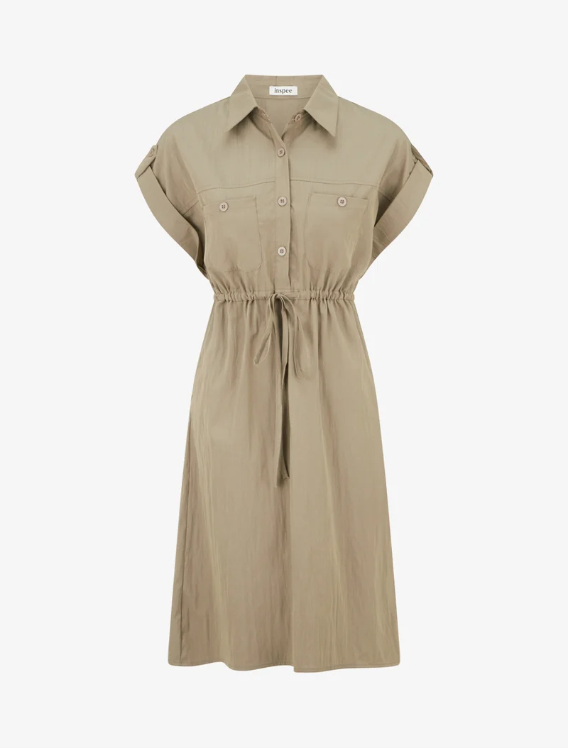 Robe droite unie à manches courtes - Kaki clair