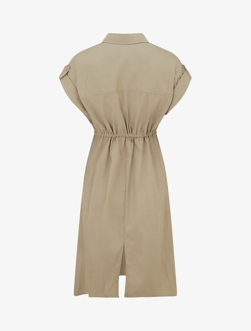 Robe droite unie à manches courtes - Kaki clair