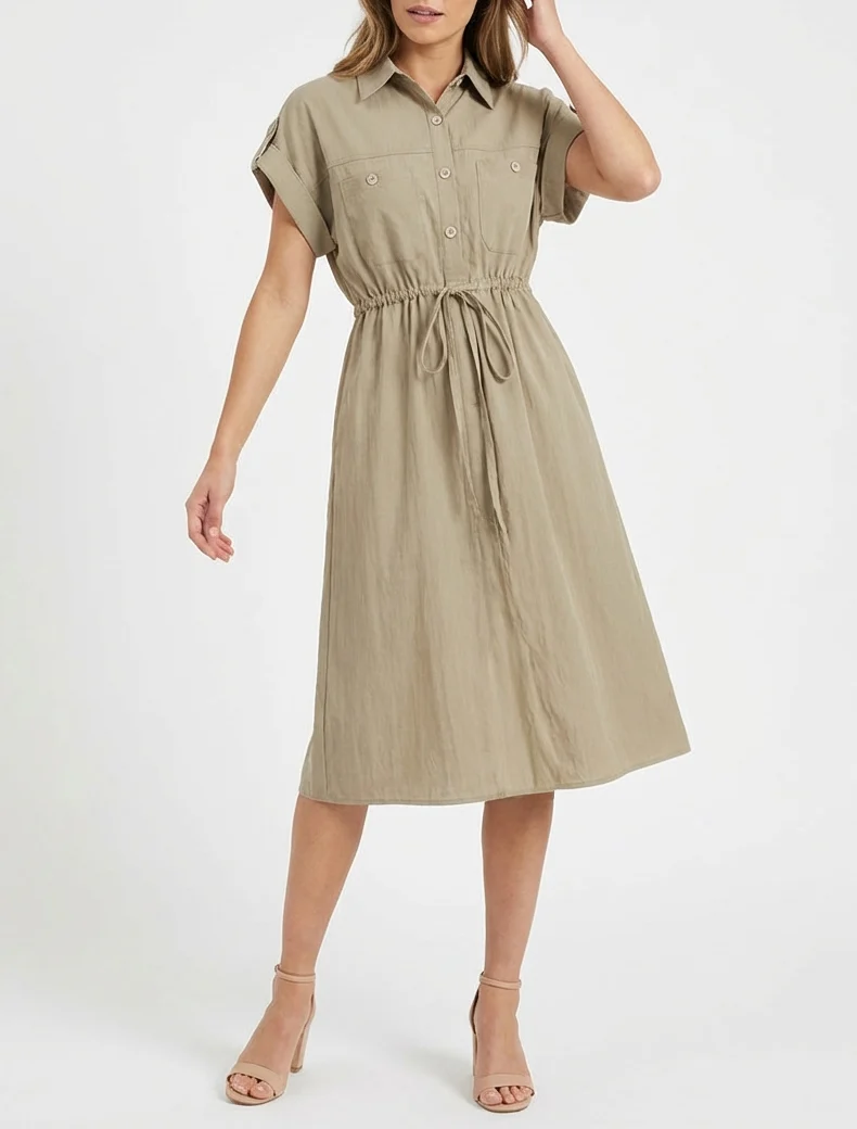 Robe droite unie à manches courtes - Kaki clair