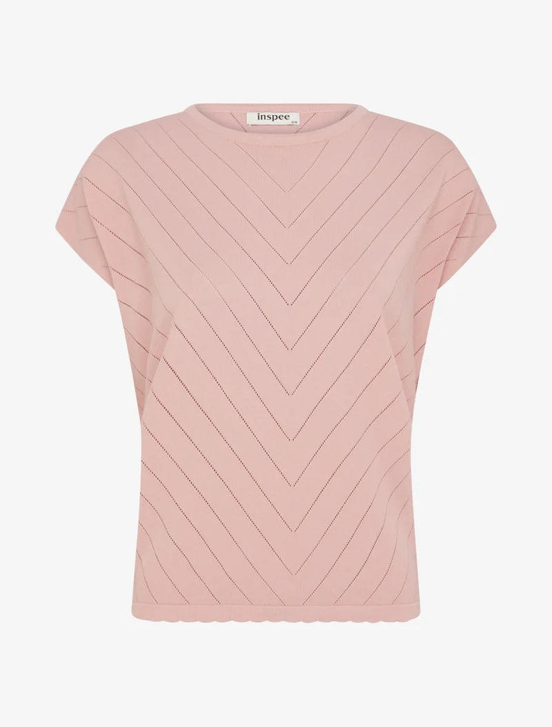 Top uni ajouré à col rond - Rose