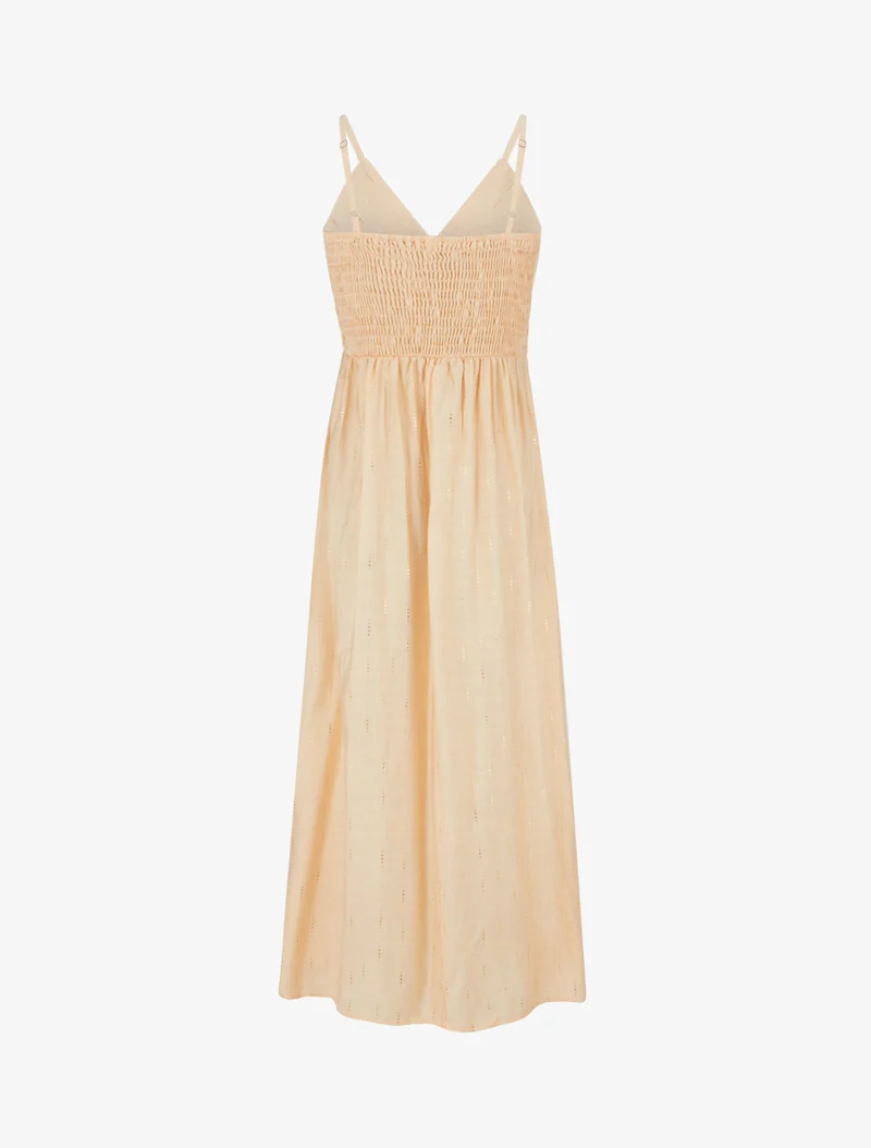 Robe élastiquée unie à détail irisé - Rose saumon