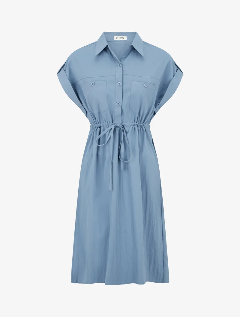 Robe droite unie à manches courtes - Bleu