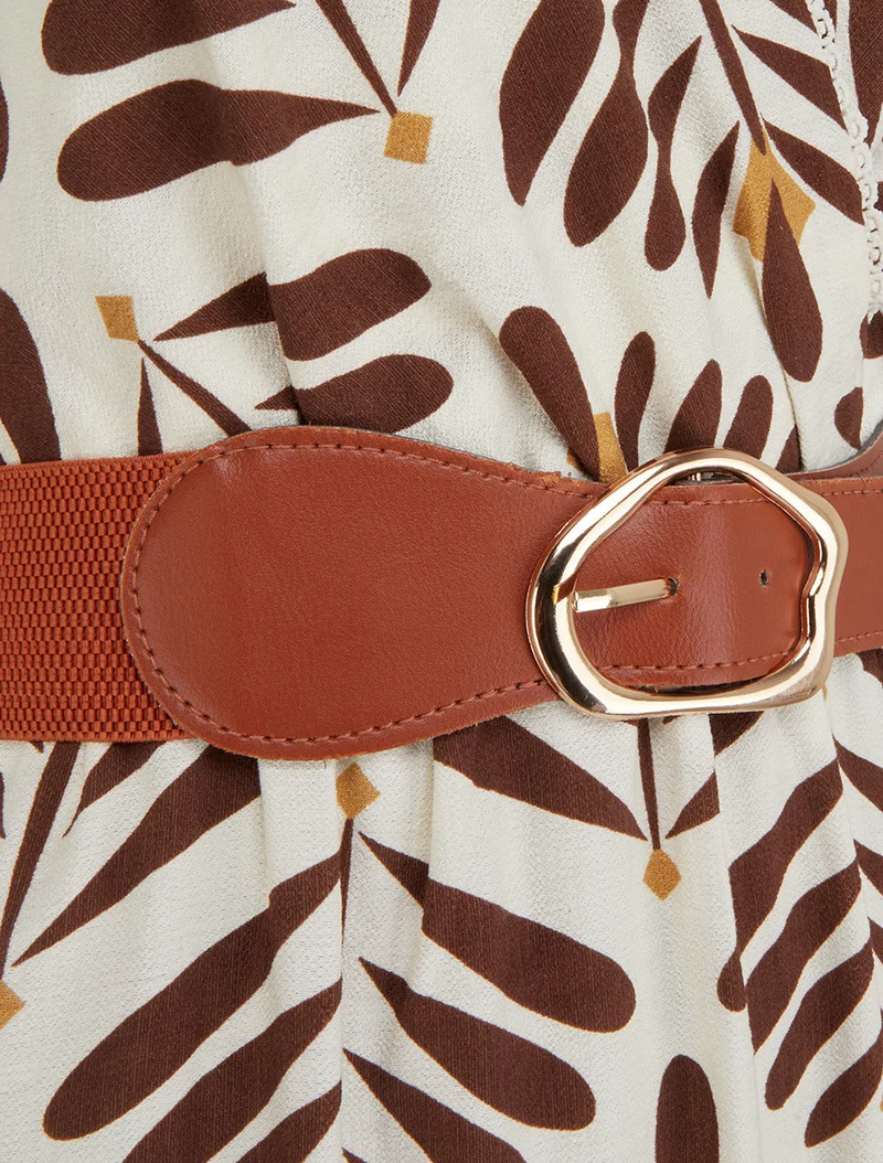 Robe imprimé graphique à bretelles à nouer - Marron