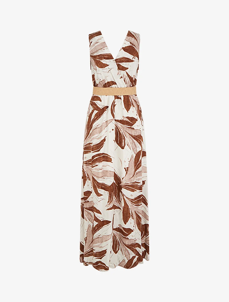 Robe longue évasée sans manches imprimé fantaisie - Marron