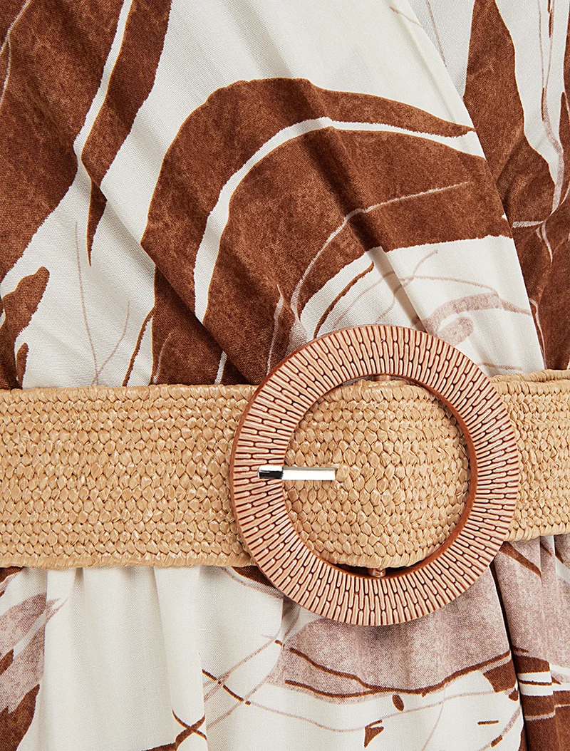 Robe longue évasée sans manches imprimé fantaisie - Marron