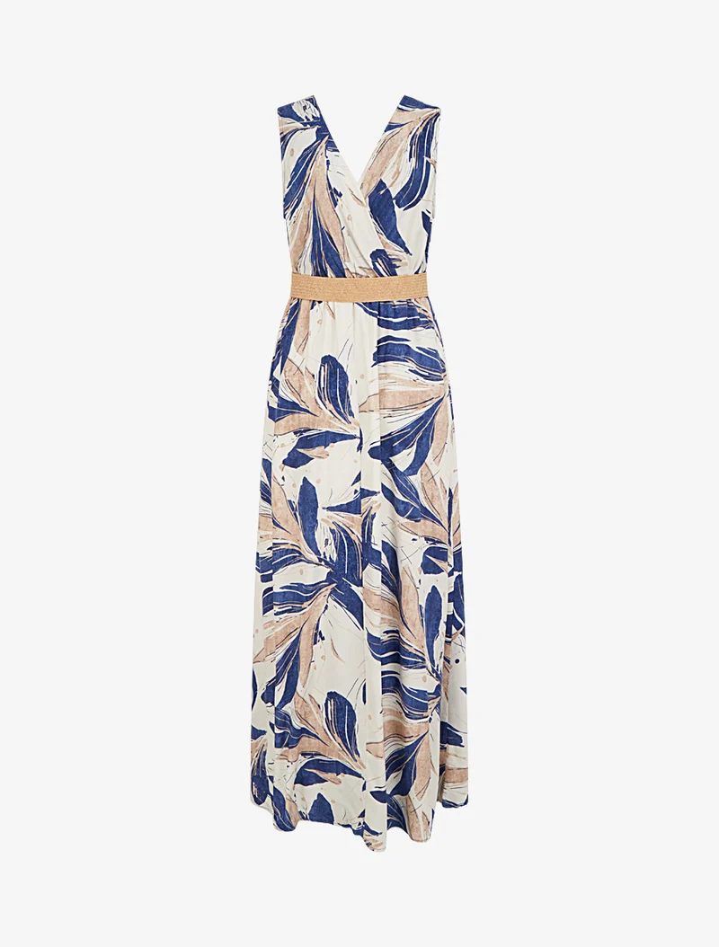 Robe longue évasée sans manches imprimé fantaisie - Bleu