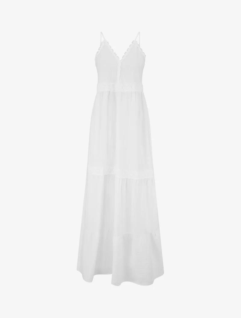 Robe élastiquée à empiècements en crochet - Blanc