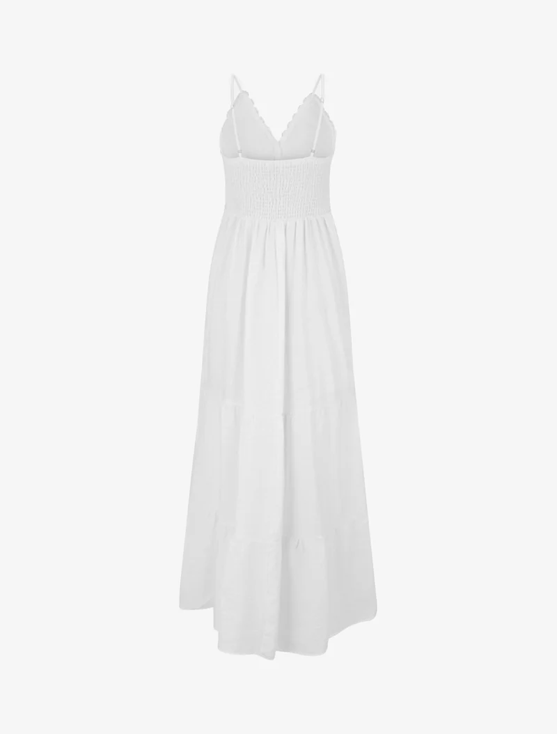 Robe élastiquée à empiècements en crochet - Blanc